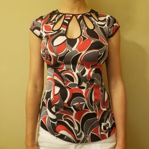 Arden B. Geometric Top Silk Blouse Cut-out Keyhole